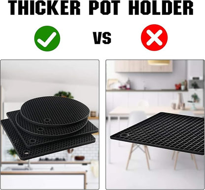 Joyhalo Trivets for Hot Dishes - Hot Pads for Kitchen, Silicone Pot Holders for Hot Pots and Pans, Silicone Mats for Kitchen Countertops, Table, Flexible Easy to Wash and Dry, Black