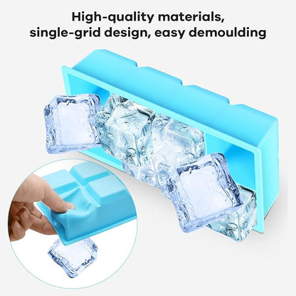 2 Pack Silicone Extra Large Ice Cube Tray - Ice Cube Molds with Lid Reusable & BPA Free, 8 Grids Silicone Large Square Ice Cube Trays Easy Release Ice Cube Tray for Iced Coffee, Cocktail, Whiskey
