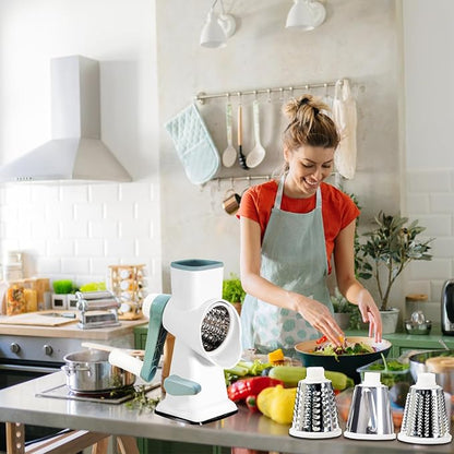 Rotary Cheese Grater with Suction Base,Multifunctional Kitchen Tool for Shredding,Grating,Slicing-Cheese Shredder Includes Cleaning Brush & Non-Slip Handle-Ideal Kitchen Gift for Home Cooks(white)