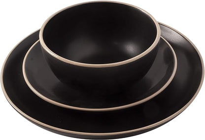 Gibson Home Rockaway 12-Piece Stoneware Dinnerware Set, Service for 4 – Modern Round Plates and Bowls, Dishwasher & Microwave Safe, Black