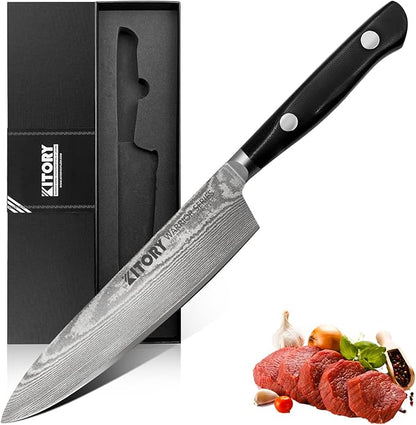 Damascus Chef Knife 8" - VG10 Super HC Steel, 67 Layers, Military G10 Handle, Ergonomic Design for Precision Cuts