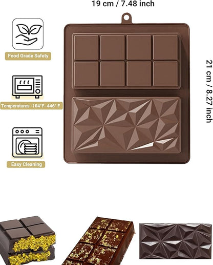 Silicone Chocolate Bar Mold, 1 Inch Deep, Large Candy Mould for Stuffed Bars and Fillings, 2 Pcs (brown02)