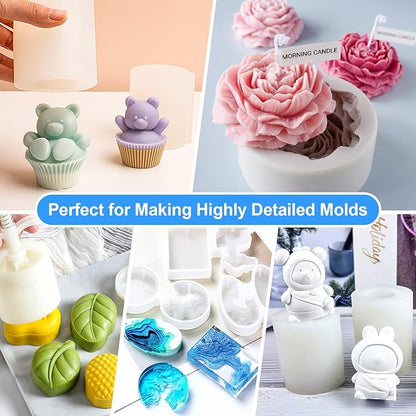 Silicone Mold Making Kit - 20A Liquid Silicone Rubber (1:1 Mix), Non-Toxic & Bubble Free Platinum Cure Silicone for Making Molds for Resin, Soap, Concrete, Craft Molds - 141oz Total