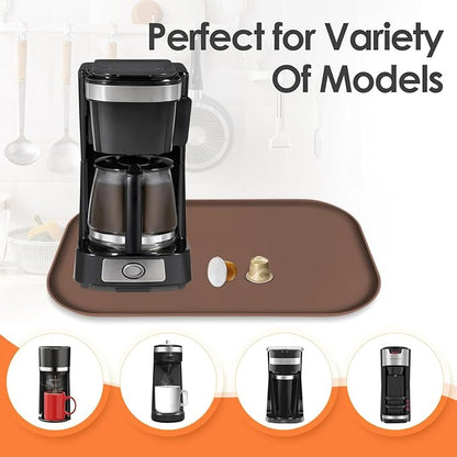 Silicone Coffee Maker Mat with Lip, 17.4'' x 10.6'' Heavy Duty Coffee Maker Mat for Countertops, Coffee Tray Fit Under Coffee Machine Appliance Automatic Machines Espresso Accessory, Brown