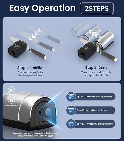 Upgraded Roller Knife Sharpener Kit | Electric Knife Sharpener with 5 Premium Discs & 10-25°Precision Djust | Automatic Cordless Sharpener for Kitchen Knife | for Polishing of All Straight-edged Tool