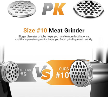 AAOBOSI #10 Meat Grinder Electric [3000W] Heavy Duty Stainless Steel Meat Mincer with 3 Grinding Plates, 3 Sausage Stuffer Tubes & Kubbe Attachments,Easy One-Button Control
