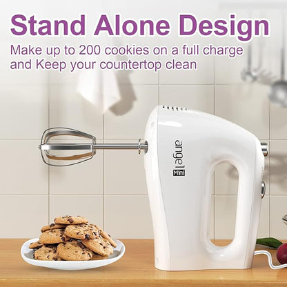 Mini Angel Hand Mixer, 400W Portable Kitchen Handheld Mixer with Eject Button, 5 Speed & 5 Stainless Steel Accessories, Egg Beaters and Whisk for Easy Whipping Cake, Cream, Batters, Cookies
