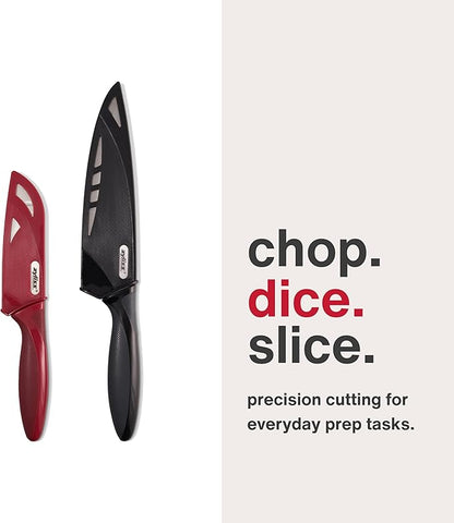 Zyliss Utility Kitchen Knives with Sheath Covers - Dishwasher Safe - Stainless Steel Kitchen Knives Perfect for Cutting Meat, Vegetables & Fruit - 2 Piece Santoku & Chef Set