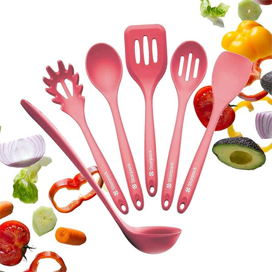Starpack 'Like a Boss' XL Premium Silicone Cooking Utensils Set (6 Pcs) 13" - Heat Resistant Kitchen Utensils 600°F - Non-Stick Silicone Utensil Set - Large Kitchen Utensils Set for Cooking & Serving