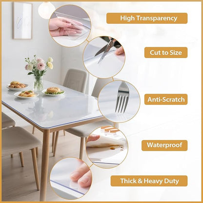 Frosted Table Protector 42 x 78 Inch, 1.4mm Thick Waterproof PVC Plastic Table Cover, Durable Table Pad for Dining Room, Kitchen, Writing Desk, and Coffee Tables