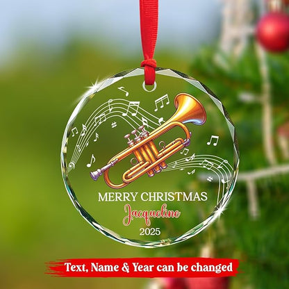Personalized Text & Name Trumpet Instrument Christmas Glass Ornament, Musical Instrument Xmas Ornament Gifts for Trumpet Player, Custom Trumpetist Christmas Keepsake, Music Lover Glass Ornaments 2025