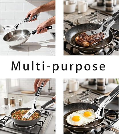 11.5-inch Stainless Steel Tongs for Cooking – Versatile Metal Spatula Tongs for Flipping, Picking Up, Cutting, and Stir-Frying Meats and Other Foods. Kitchen Tongs Durable and Multifunctional.(Black)