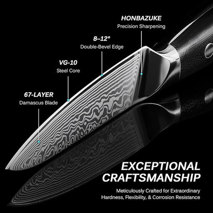 KYOKU Paring Knife - 3.5" - Shogun Series - Japanese VG10 Steel Core Damascus Blade - with Sheath & Case