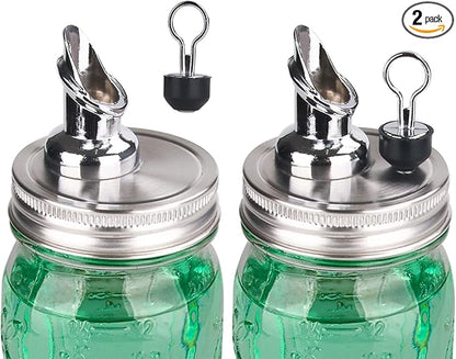 Free Flow Spout for Mason Jar,for spout regular mouth size Mason Jar 70mm lid, 2 Pack (Zinc alloy) jars not included