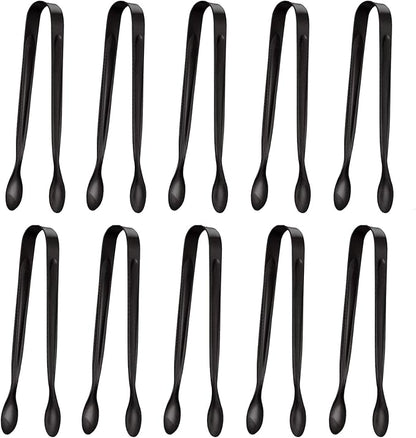 10 Pack Small Ice Tongs Sugar Tongs, Stainless Steel Mini Serving Appetizers Tongs for Party Coffee Tea Wine Bar Kitchen (Black)