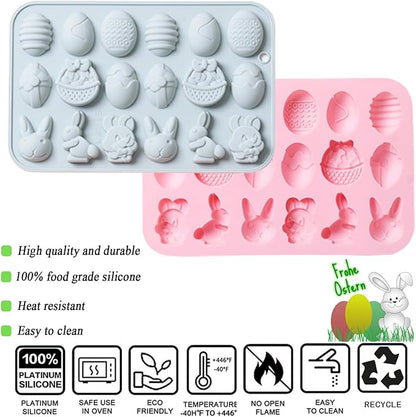 2 Pcs Easter Silicone Chocolate Molds, 18 Cavity Mini Bunny Egg Candy Molds Design for Making Jellies, Soft Candy, Ice Cubes, Wax Melts, Soaps, Resin etc Cake Decoration