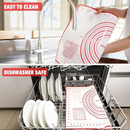 Extra Large Silicone Pastry Mat Extra Thick Non Stick Baking Mat with Measurement Fondant Mat, Counter Mat, Dough Rolling Mat, Oven Liner, Pie Crust Mat (20''(W) * 28''(L), Red)