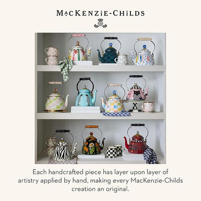 MACKENZIE-CHILDS Enamel Tea Kettle, Cute Tea Kettle for Stovetop, 2 Quarts, Dark Green-and-Blue Juniper Check