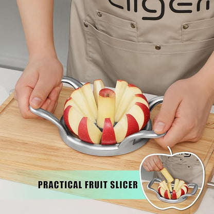 LIIGEMI 5.5 Inch Extra Large Apple Slicer,12-Slice Thin Apple Slicer and Corer,Cutter, Divider, Wedger for Fruits and Vegetables，Gifts for Mom，Sharp and Sturdy，Easy to Use（Silver）