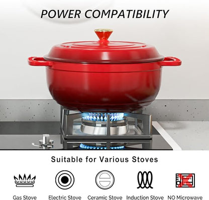VINGLI 6QT Enameled Cast Iron Round Dutch Oven Pot with Lid, NonStick Casserole Pot with Dual Handles & Silicone GlovesRed, Oven Safe up to 500°F or on Stovetop, Dutch Oven for Bread Baking, Red