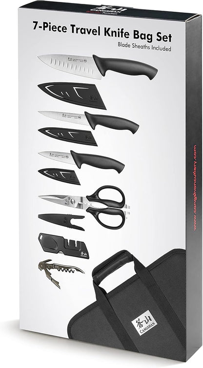 Cangshan Horizon Series 1026689 Swedish 14C28N Steel 7-Piece Travel Knife Bag Set
