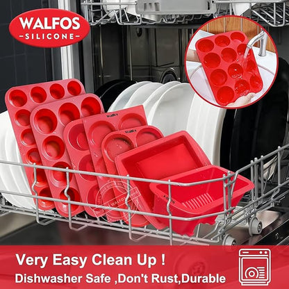 Walfos Silicone Mini Bread Baking Pan 6 Cavities Non-Stick Silicone Mini Loaf Pans 3 pcaks Food Grade Baking Mold For Bread, Cakes, Muffin, Dough, Easy Pop Out and Dishwasher Safe