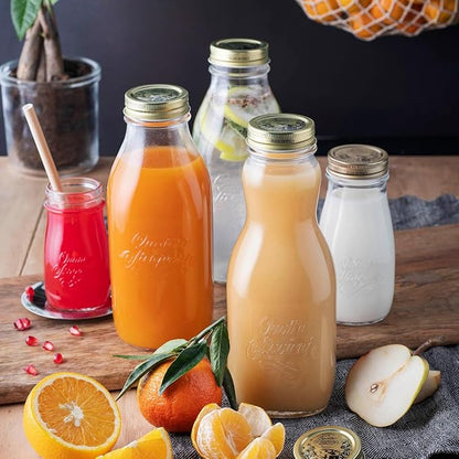 Bormioli Rocco Quattro Stagioni 33.75 Oz. Glass Milk Bottle with Lid, Air-Tight, Glass Jug Mason Jar, Dishwasher Safe, Made in Italy