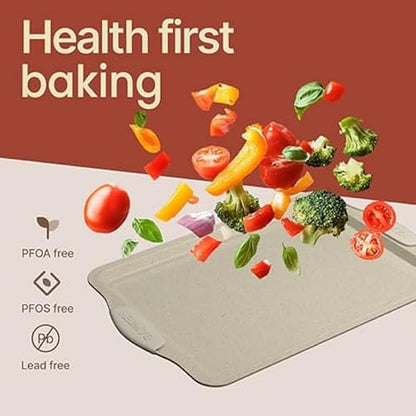 18-Piece Deluxe Nonstick Carbon Steel Bakeware Set - Professional Kitchen Oven Baking Pans with White Silicone Handles and Accessories