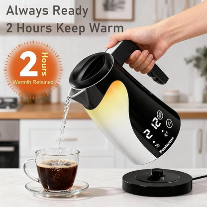 1.25L Cute Penguin Electric Kettle with Temperature Control,2H Keep Warm, Double Wall Cool-Touch,1200W Quiet Boil,BPA-Free,Cordless - Electric Tea Kettle for Home,Office, Kids (Black)