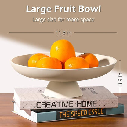 Large Decorative Bowl for Home Decor, Large Fruit Bowl for Kitchen Counter, Key Bowl for Entryway Table (Beige, Pedestal)