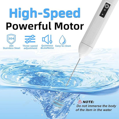 Rechargeable Milk Frother Handheld, 3 Speeds Electric Coffee Mixer Wand with Stainless Steel Whisk for Hot Chocolate, Eggs, Latte, Cappuccino (White)