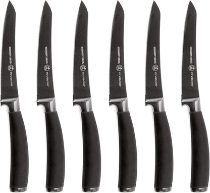 Schmidt Brothers - Titan 22 Series 6-Piece Jumbo Steak Knife Set, High Carbon German Stainless Cutlery in a Wood Gift Box