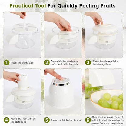 Automatic Grape Peeler Machine, Electric Garlic Peeler & Cherry Tomato Skin Remover Tool for Small Fruits, Efficient Peeling Kitchen Gadget for Home Use (White)