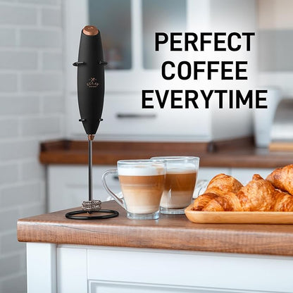 Zulay Double Whisk Milk Frother Handheld Mixer - High Powered Frother For Coffee With Improved Motor - Milk Frother Electric Whisk Drink Mixer For Cappuccino, Frappe, Matcha, Twin Whisk - Black/Copper