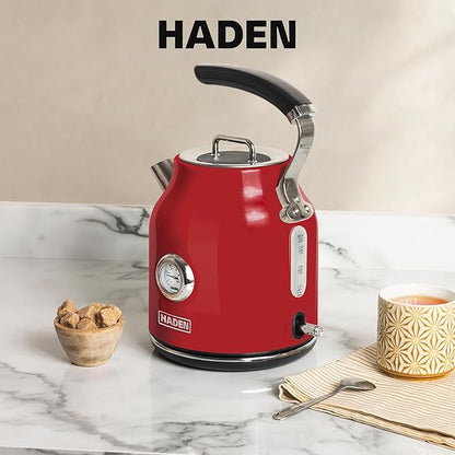 Haden Dorset 1.7 Liter Stainless Steel Electric Kettle, Hot Water Kettle with 360-Degree Base and Auto Shutoff, Rectory Red