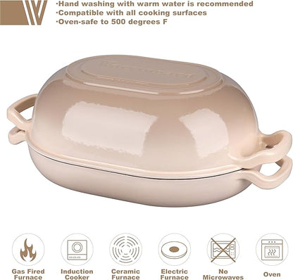 Enameled Cast Iron Sourdough Bread Oven, Dutch Oven, Loaf Cast Iron Bread Pan for Homemade Bread Baking, Meatloaf Pan with Lid, 7QT, Latte