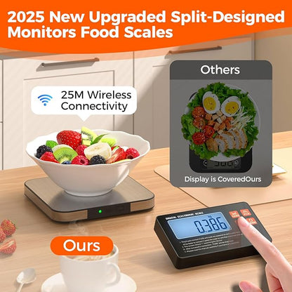 Food Kitchen Scale - TRUDIN Digital Food Weight Grams and Oz,USB Charging,Max.22lb/10kg,1g/0.05oz Accuracy,5 Units with Large Backlit LCD,Waterproof Easy-Clean (Light Silver)