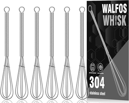 Walfos 6 Inch Mini Whisks, Small Whisks Bulk 304 Stainless Steel Set of 6, Tiny Whisk For Beating Eggs, Whisking, Blending Ingredients, Mixing Sauces