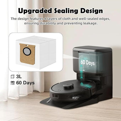 12 Pack L60 L50 Dust Bags Compatible with Eufy L60 SES, L50 SES Robot Vacuum Self-Empty Station, Upgraded 3 L Large Vacuum Replacement Bags