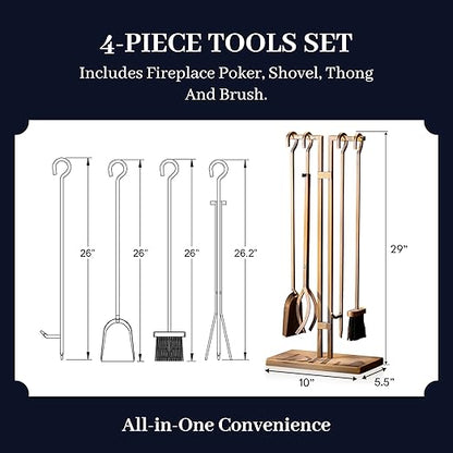2WAYZ FLAMELY 5-Piece Fireplace Tools Set - Includes Fire Poker, Shovel, Brush, Tongs, Stand - Heavy-Duty Fireplace Accessories and Fire Tools for Indoor or Outdoor Use