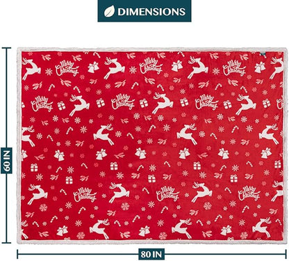 PAVILIA Premium Christmas Sherpa Throw Blanket | Christmas Decoration Gift, Fleece, Plush, Warm, Cozy Reversible Microfiber Holiday Blanket | Red Reindeer - 60x80 Twin