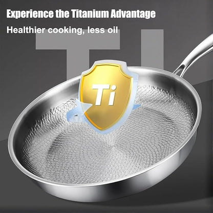 Titanium Pan, Pletefull Pure Titanium Pro Hammered Frying Pan, Multifunctional Non-stick Without Coating Cookware, Scratch-Resistant Durable Flat Pan Dishwasher-Friendly（10.23inch）