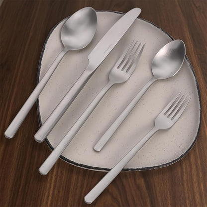 KINGSTONE 40 Piece Silverware Set, Flatware Set for 8, 18/10 Stainless Steel Cutlery Set Mirror Polished Modern Design Dishwasher Safe, Matte Silver