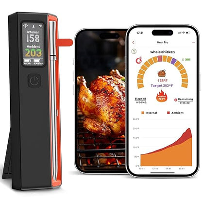 Smart Bluetooth Wireless Meat Thermometer with WiFi - High Accuracy ±0.5°F, 6 Sensors with NIST Certified Accuracy, Smart LED Base, Long-Range WiFi for BBQ, Grill, Smoker, Oven, Rotisserie