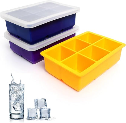 Silicone Ice Cube Trays 3 Pack - Large Size Silicone Ice Cube Molds with Leak Proof Removable Lid Square Ice Cube Tray And BPA Free for Cocktail,Whiskey, Stackable Flexible Ice