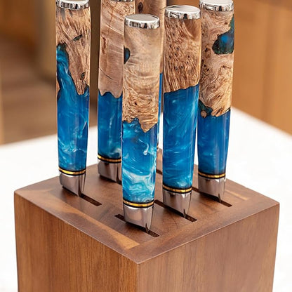 SENKEN Rotating Magnetic Knife Block without Knives, Natural Acacia Hardwood - 360 Degrees Rotation - Ultra Strong Neodymium Magnets, Universal Knife Holder & Storage (Block with Steak Knife Slots)