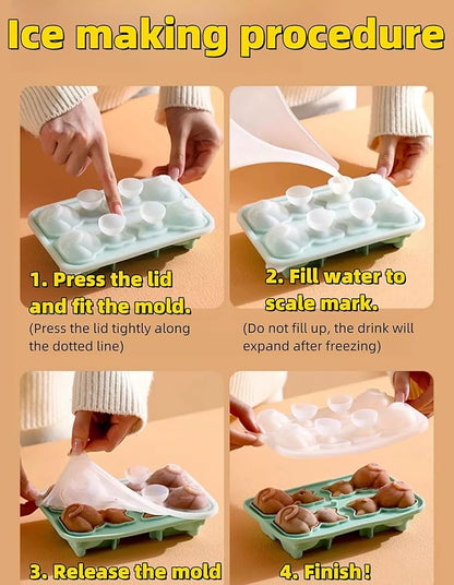 Cute 3D Cat Silicone Ice Cube Tray Mold Cartoon Animal Ice Box BPA-Free (Grey)