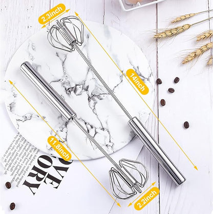 Egg Whisk,2 Pack Stainless Steel Home Kitchen Tool, Hand Easy Whisk Egg Beater Manual Mixer Blender for Whisking, Beating & Stirring (14 Inch and 10 Inch)