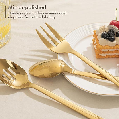 KINGSTONE Large Hostess Gold Serving Utensils Set,18/10 Stainless Steel Heavy Duty 10inch Serving Spoons,Slotted Spoons,Serving Fork,Serving Tongs, Cake Pie Server For Buffet, Wedding, Party
