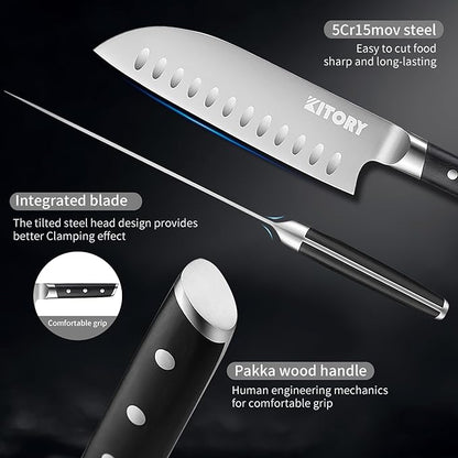 Kitory Santoku Knife - 7 Inch Full Tang GRANTON BLADE Kitchen Knife - Chef Knife for Chopping Vegetables- Forged German High Carbon Steel -2024 Gifts